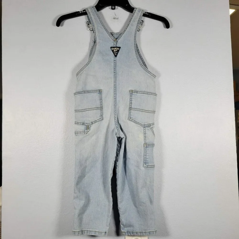 OshKosh B'Gosh Toddler Denim Overalls 4T Light Wash Vestbak Classic Americana